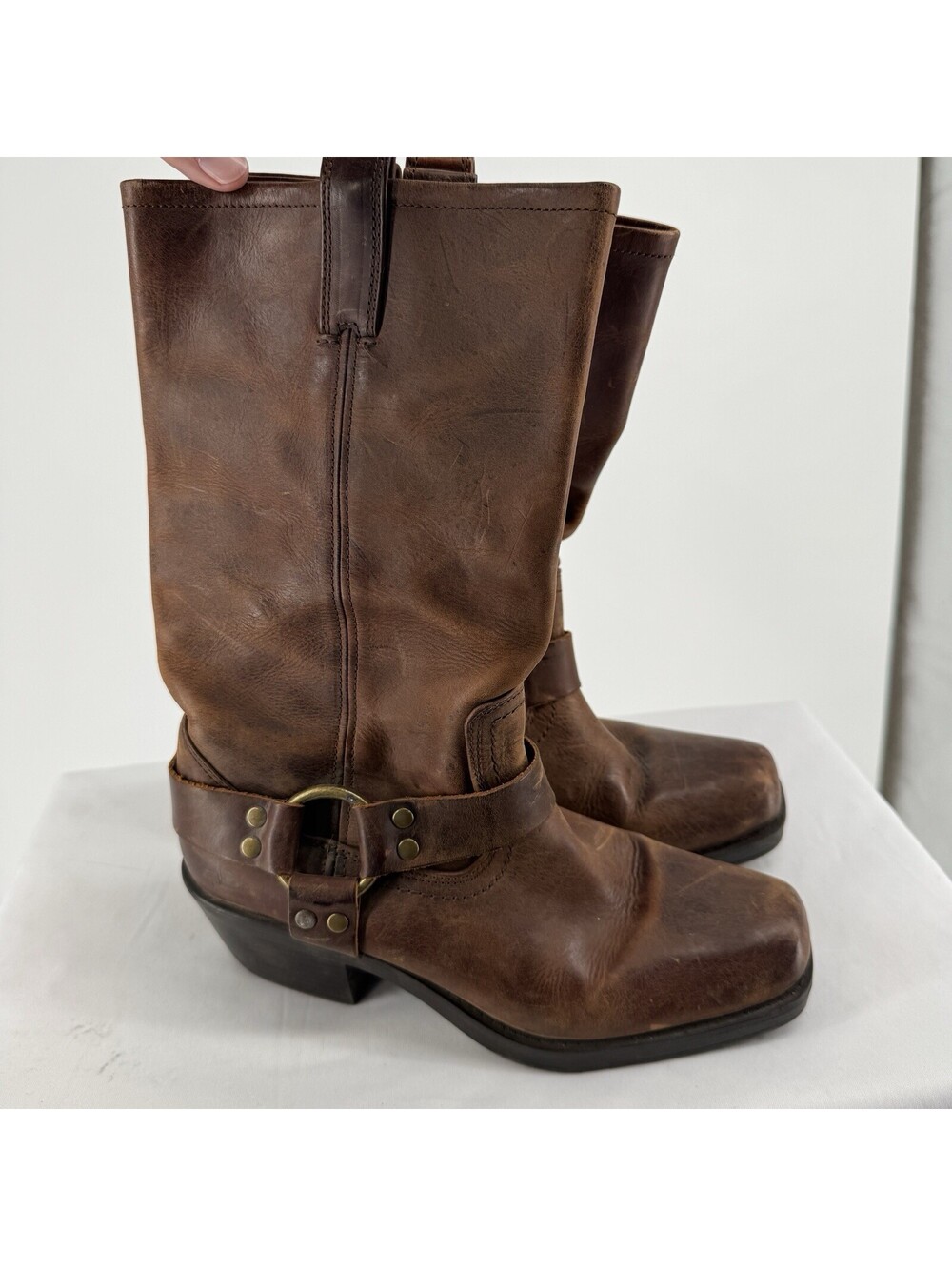 Vintage Mossimo boots womens 9 brown leather harness 90s y2k moto biker ring